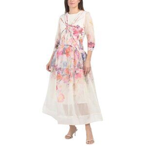 NANCY YANG Floral Organza Maxi Dress